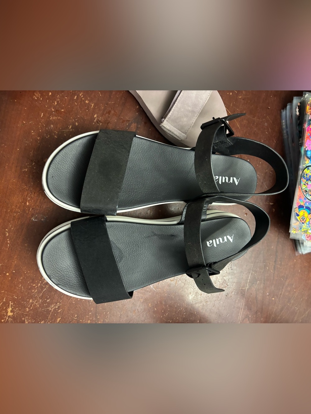Aruba woman’s comfort black white platform thick strappy platform wide 11 sandal